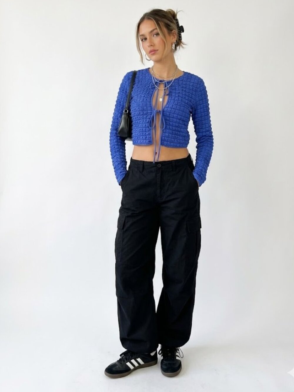 Urban Outfitters Blue Textured Tie Front Cardigan Size Large